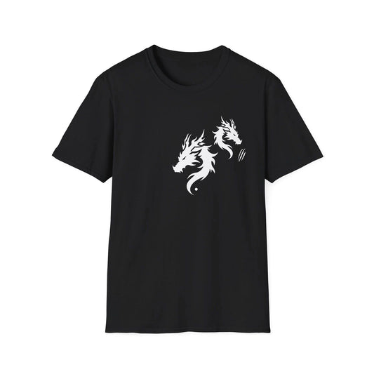 Double Dragon T-Shirt, Minimal White Dragon Graphic Tee, Retro Animal Art