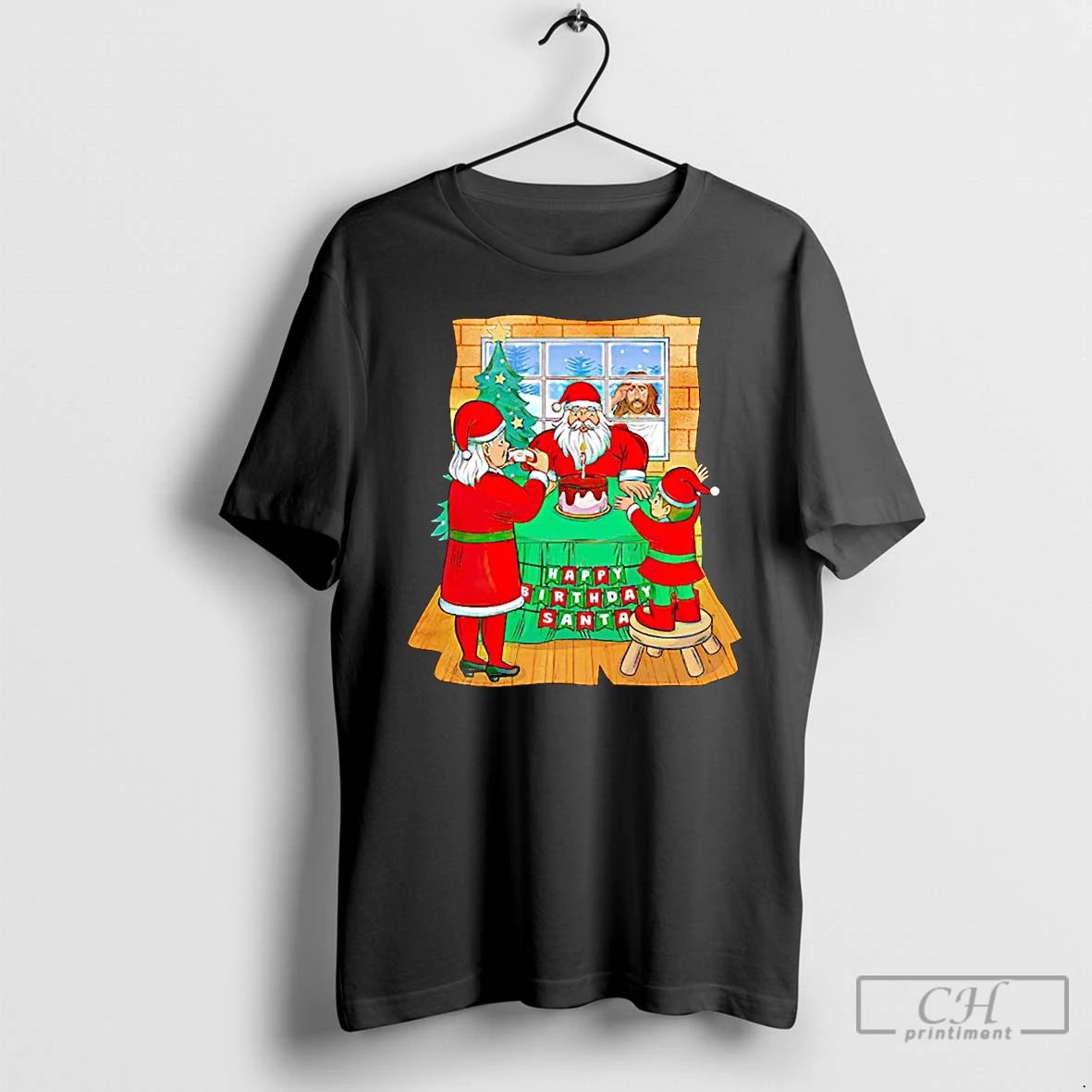 Classic Santas Family Have Dinner Jesus Out Of House Christmas T Shirts