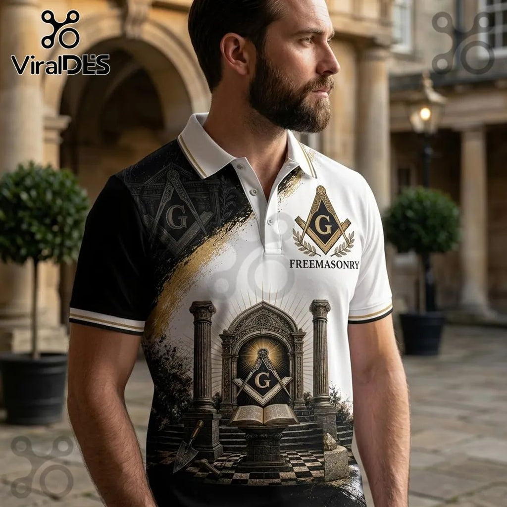 Freemasonry Square and Compass Black White Polo Shirt