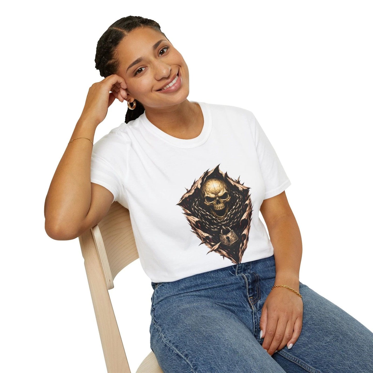 Skull Chain Breakout Dark Fantasy Gothic Prison Escape Unisex Softstyle T-Shirt