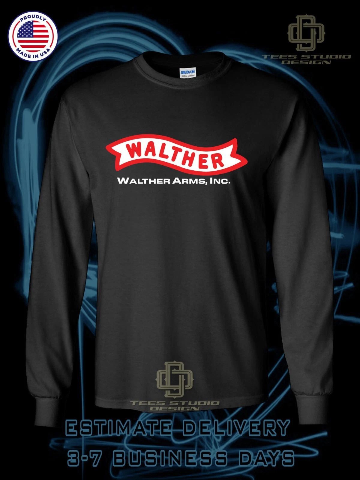 New Shirt Walther Arms Logo Men's Long Sleeve T-Shirt American Size Tee