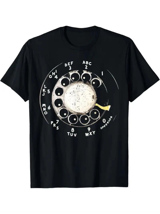 Men's retro rotary telephone dial pattern T-shirt - 100% cotton fiber, comfortab