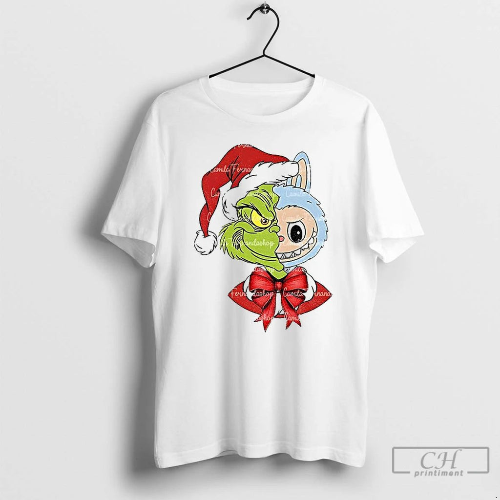 Grinch Green Guy X Labubu Santa Christmas T Shirts