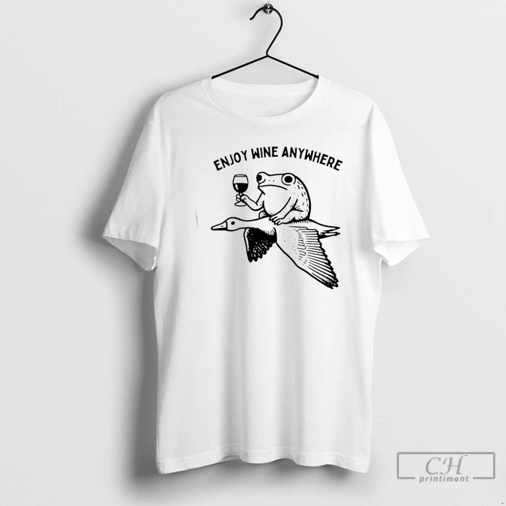 Classic Flying Frog Enjoy Wine Anywhere T Shirts