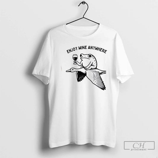 Classic Flying Frog Enjoy Wine Anywhere T Shirts