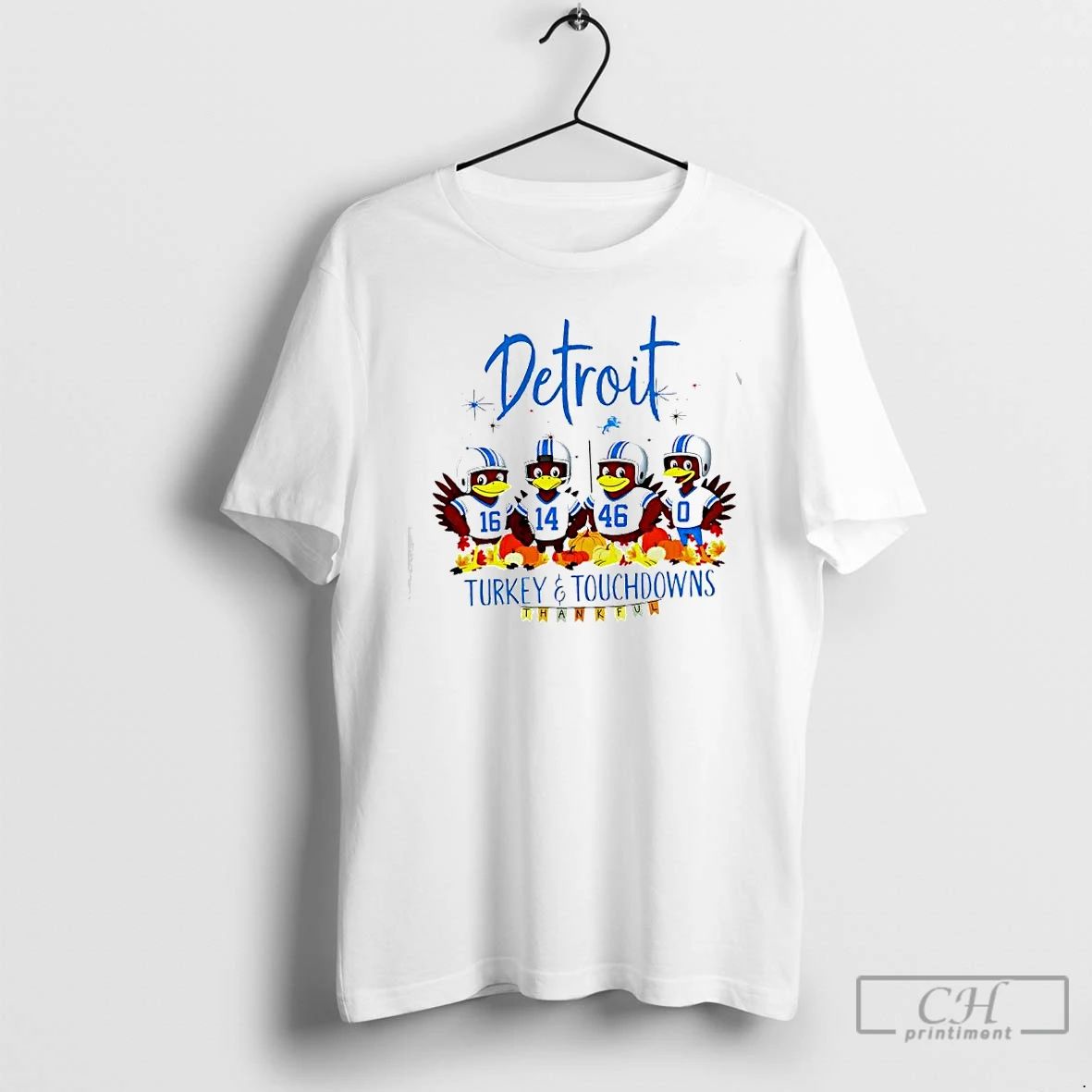 Premium Detroit Lions X Turkey Touchdowns Thanksgiving 16 14 46 0 Players Thankful T Shirts