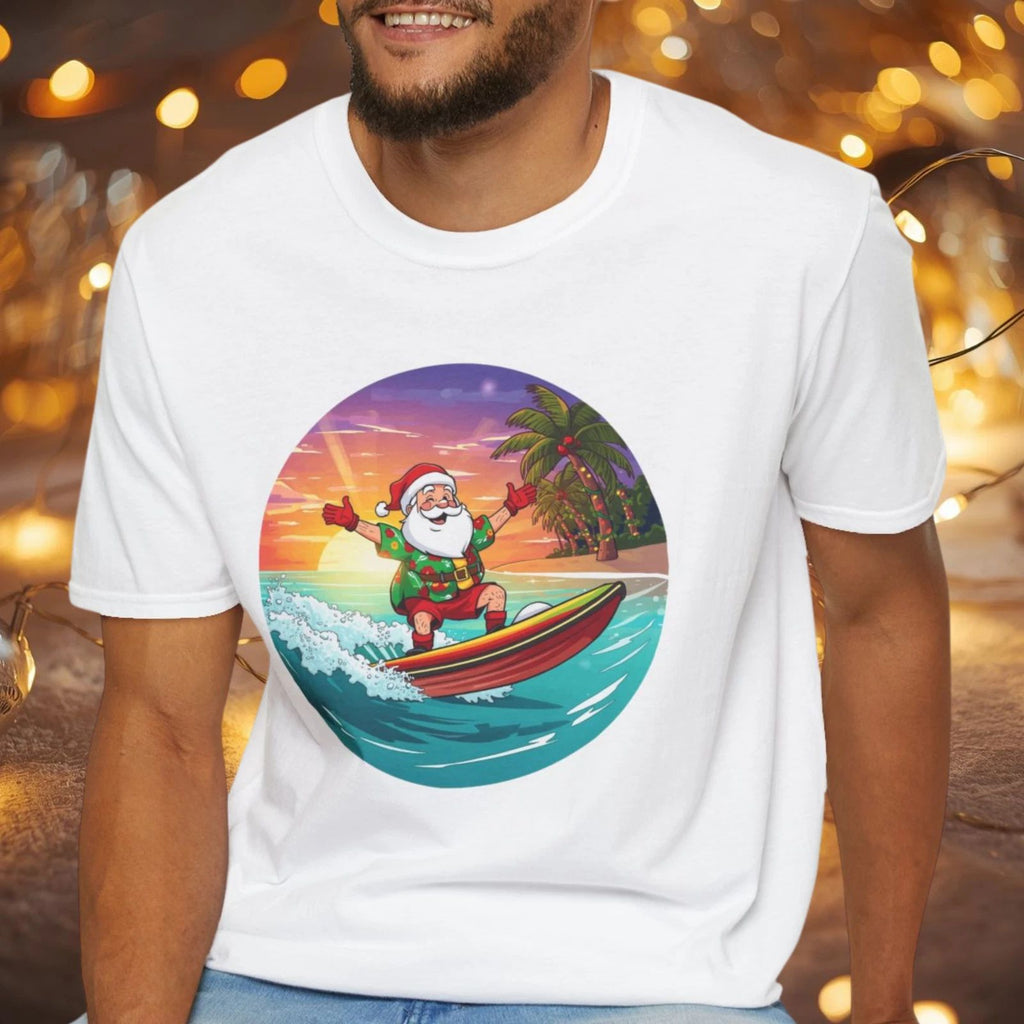 Tropical Surfing Santa Shirt, Family Christmas Shirts, Christmas Holiday Gift