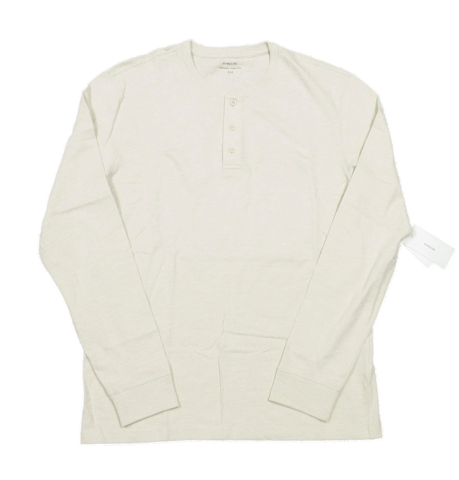 Vince Men's Sand Beige Solid Slub Cotton Long Sleeve Henley T-Shirt $110