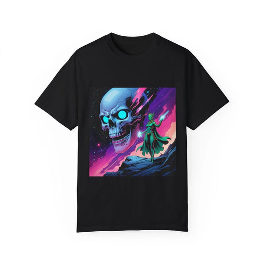 GALACTIC REQUIEM Cosmic Skull Graphic Tee, Unisex T-shirt for Sci-Fi Lovers