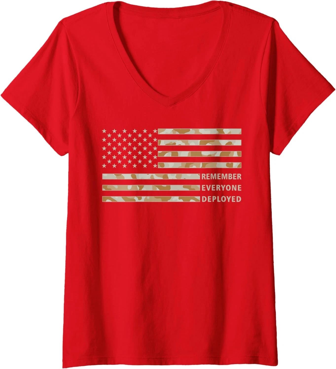 RED Friday Remember Everyone Deployed Military Camo Flag T Ladies' V-Neck Tshirt