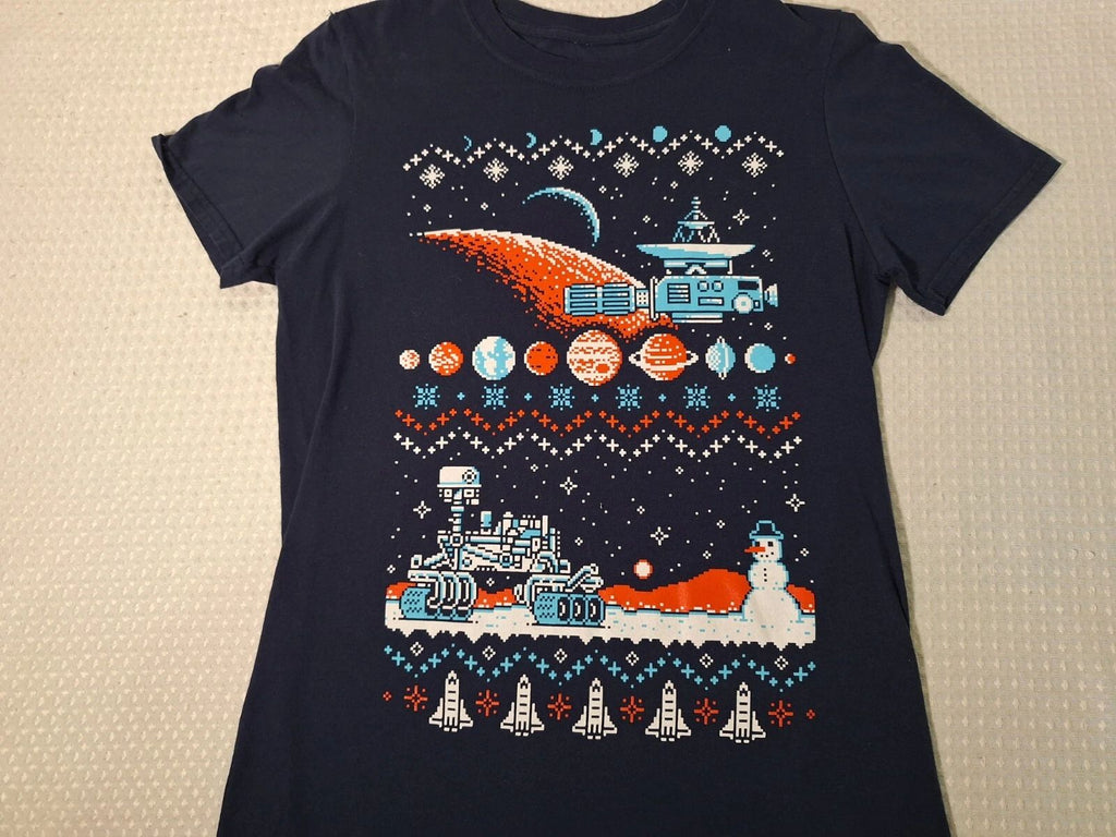 Christmas Space Lootcrate Blue Cotton T-shirt Size S Gildan Missing Tag