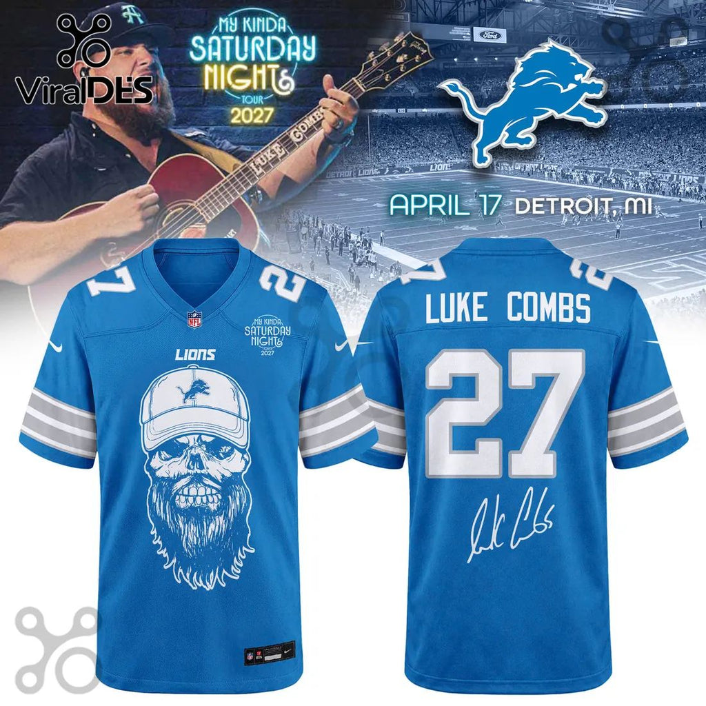 Detroit Lions Luke Combs 2027 Tour Blue Football Jersey