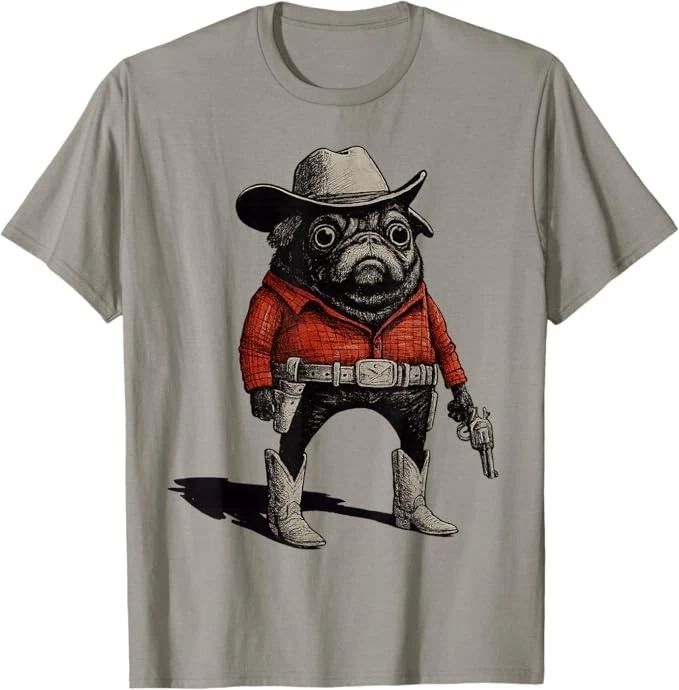 Cowboy Pug Dog Funny Western Outfit Red Pug Cowboy Meme T-Shirt