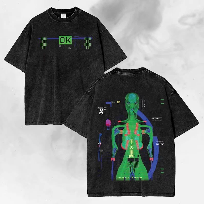Vintage Washed T-Shirt, Neon Glitch Sci-Fi Streetwear Tee, Futuristic Gamer Gift