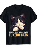 Women'S Just A Who Likes Tuxedo Cats Graphic T-Shirt - 100% Soft Casual Short