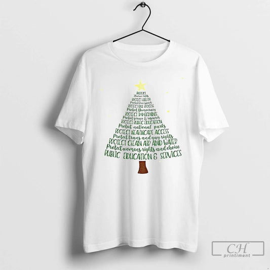 Classic Protect Democracy Christmas Tree Anti Trump Fascism T Shirts