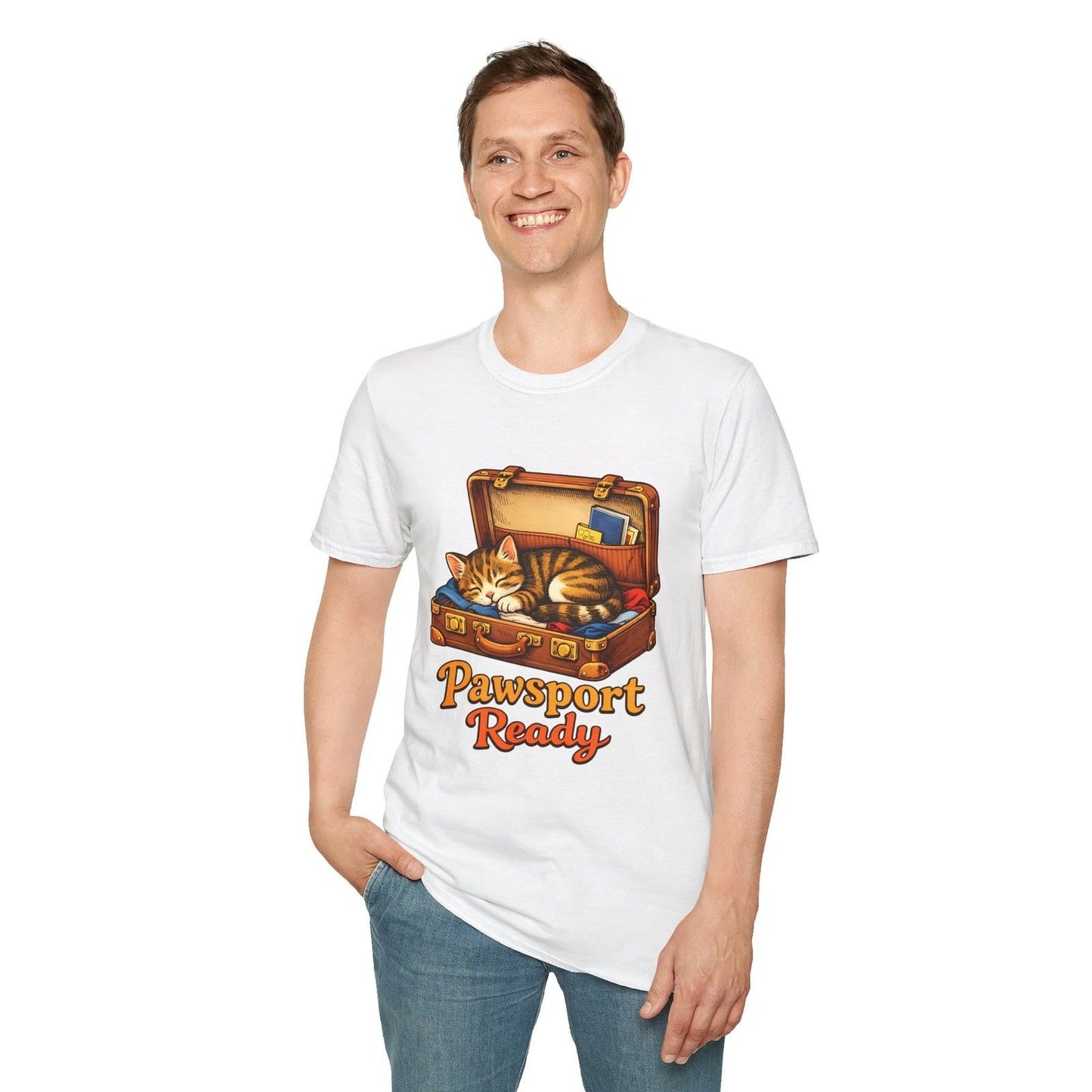 Cat Sleeping Suitcase Vintage Cute Travel Pet Unisex Softstyle T-Shirt