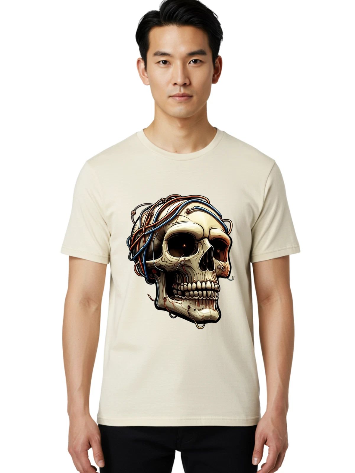 Wired-Skull-1 Mens Graphic Tee, 100% Cotton, Casual Summer Wear