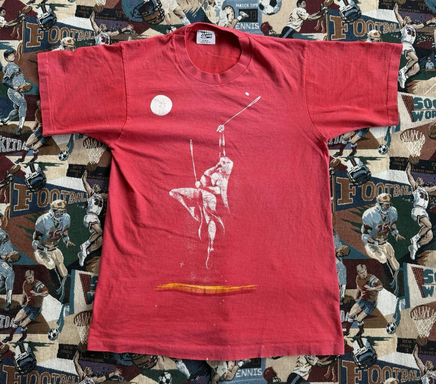 Vintage 90s Men’s Native American Red Graphic T-shirt Size M Made In USA