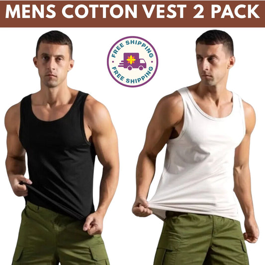 2 Pack Men's Vest Tops 100% Cotton Plain Classic Summer Training Gym Tank Lot XL