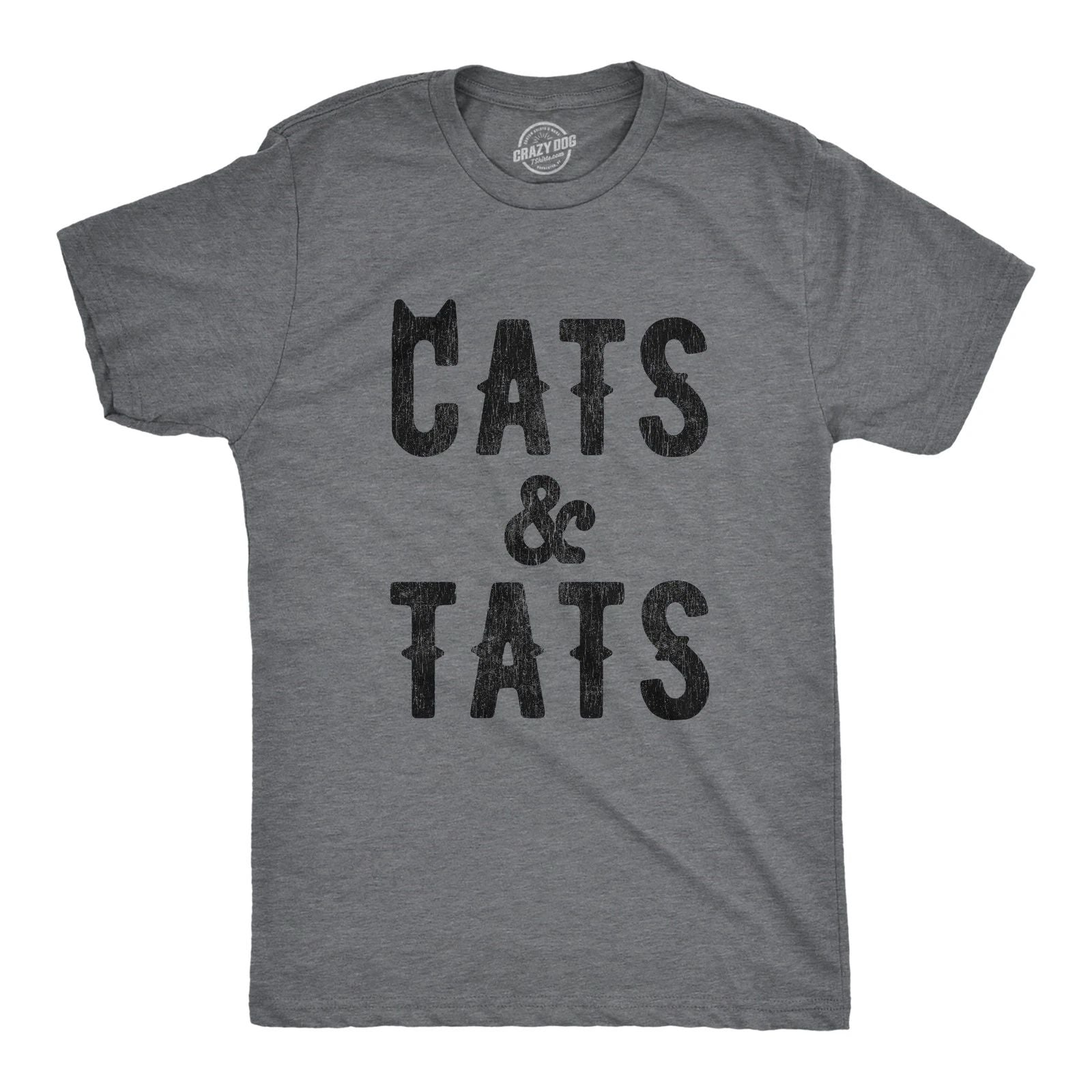 Mens Cats and Tats T shirt Funny Tatoo Graphic Cat Dad Saying Hilarious