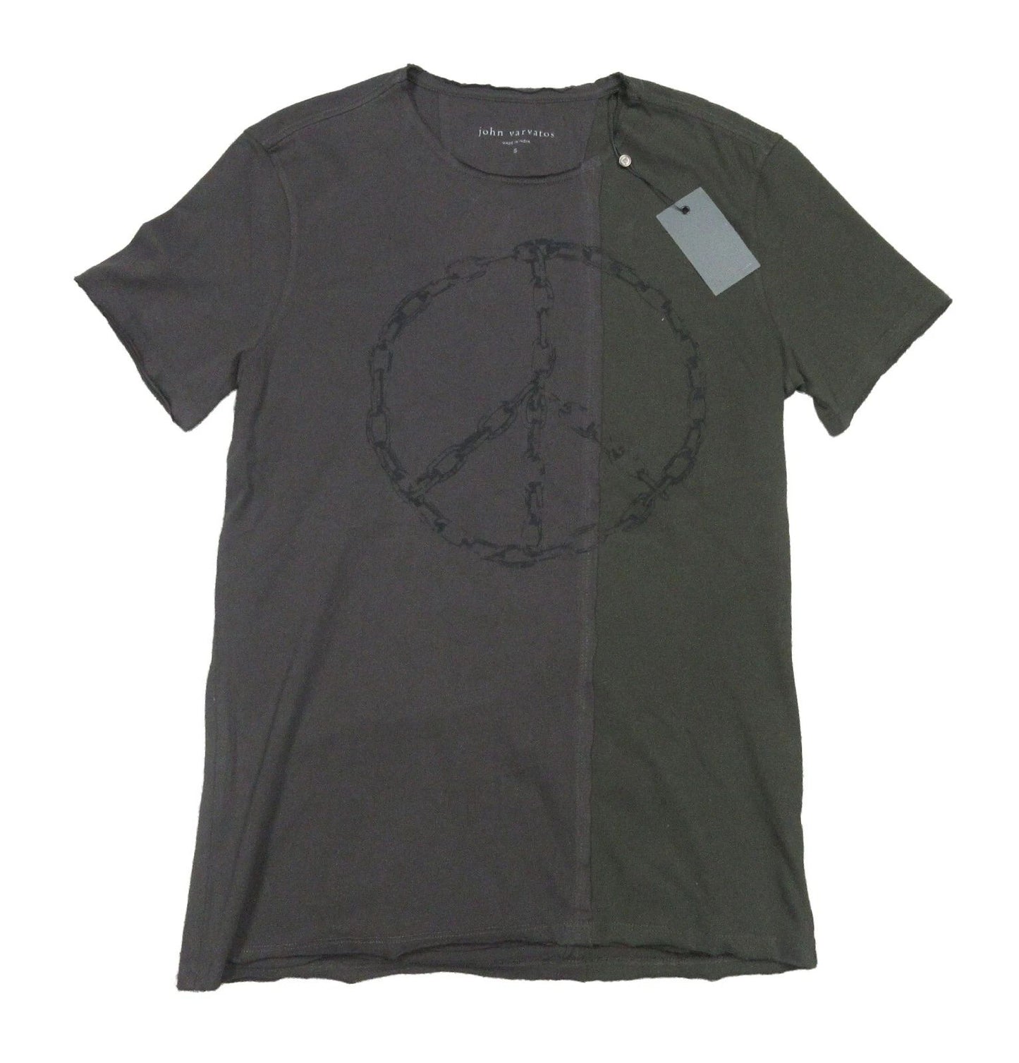 John Varvatos Men's Charcoal Chain Peace Graphic Crew-Neck Short Sleeve T-Shirt