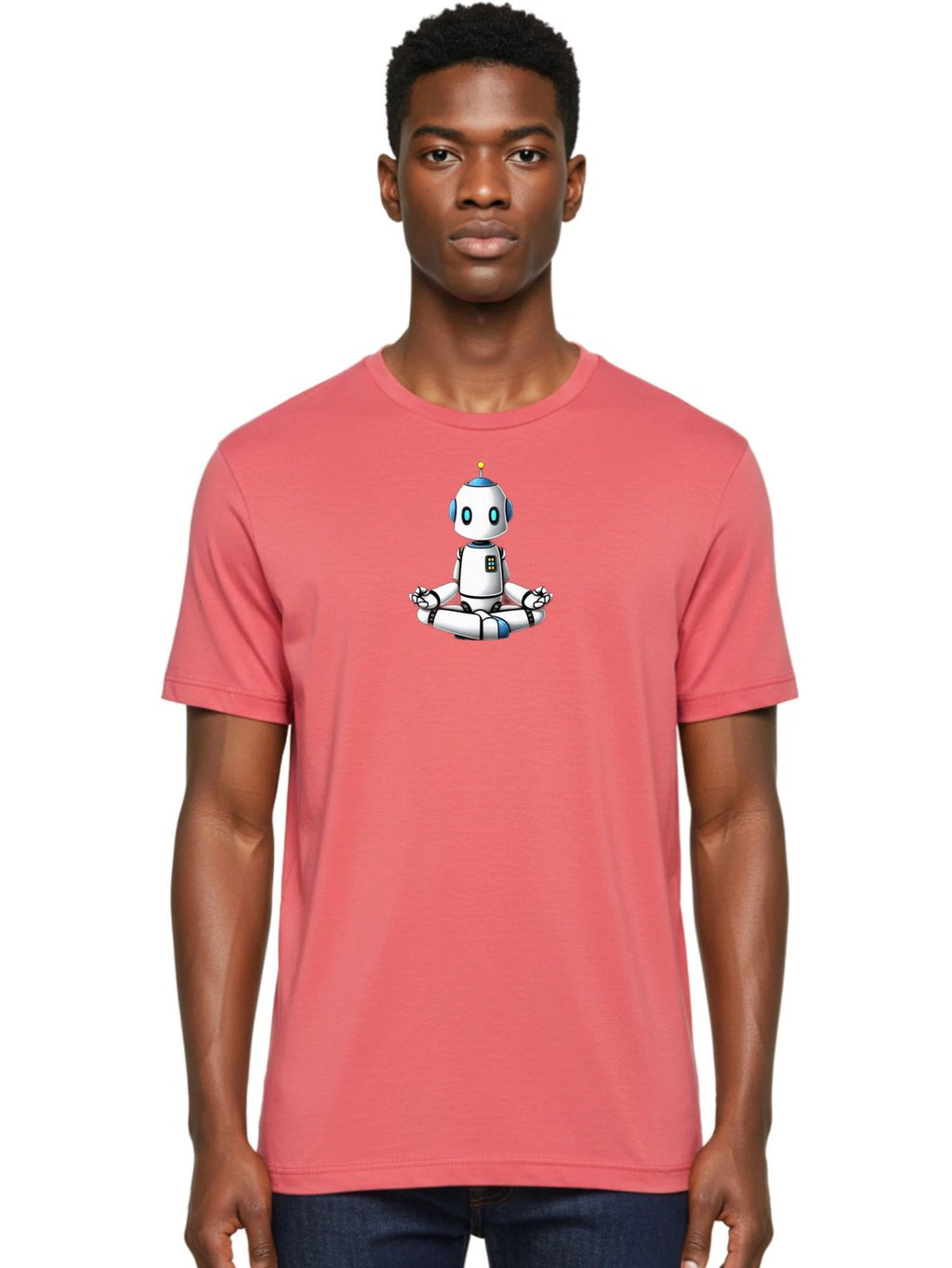 Robot-In-Lotus-Position Mens Graphic Tee, 100% Cotton, Casual Summer Wear