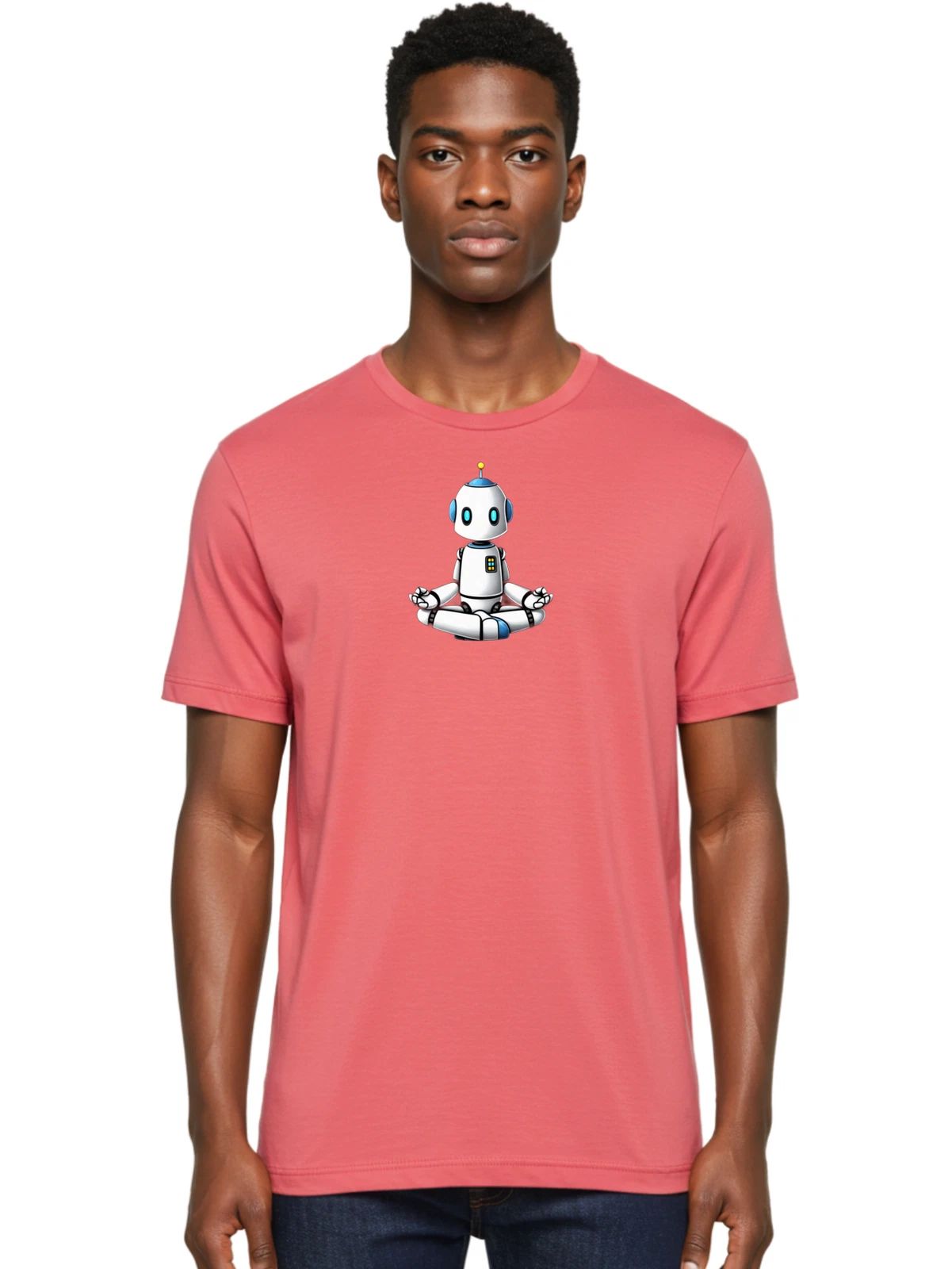 Robot-In-Lotus-Position Mens Graphic Tee, 100% Cotton, Casual Summer Wear