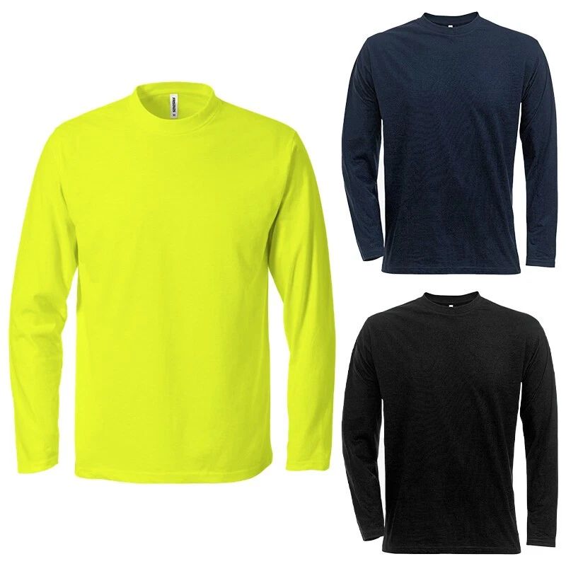 Mens Long Sleeve T Shirts Crew Neck Gym Plain Basic Top Casual Cotton Tee NEW
