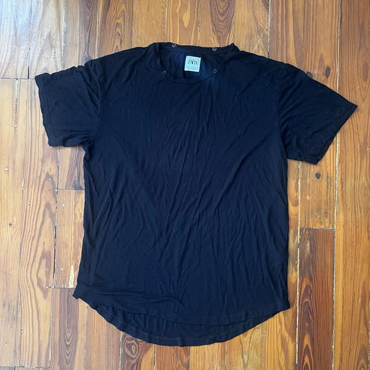 ZARA Men Slim Fit Crewneck T-Shirt Black Size M Made in Portugal Soft Viscose