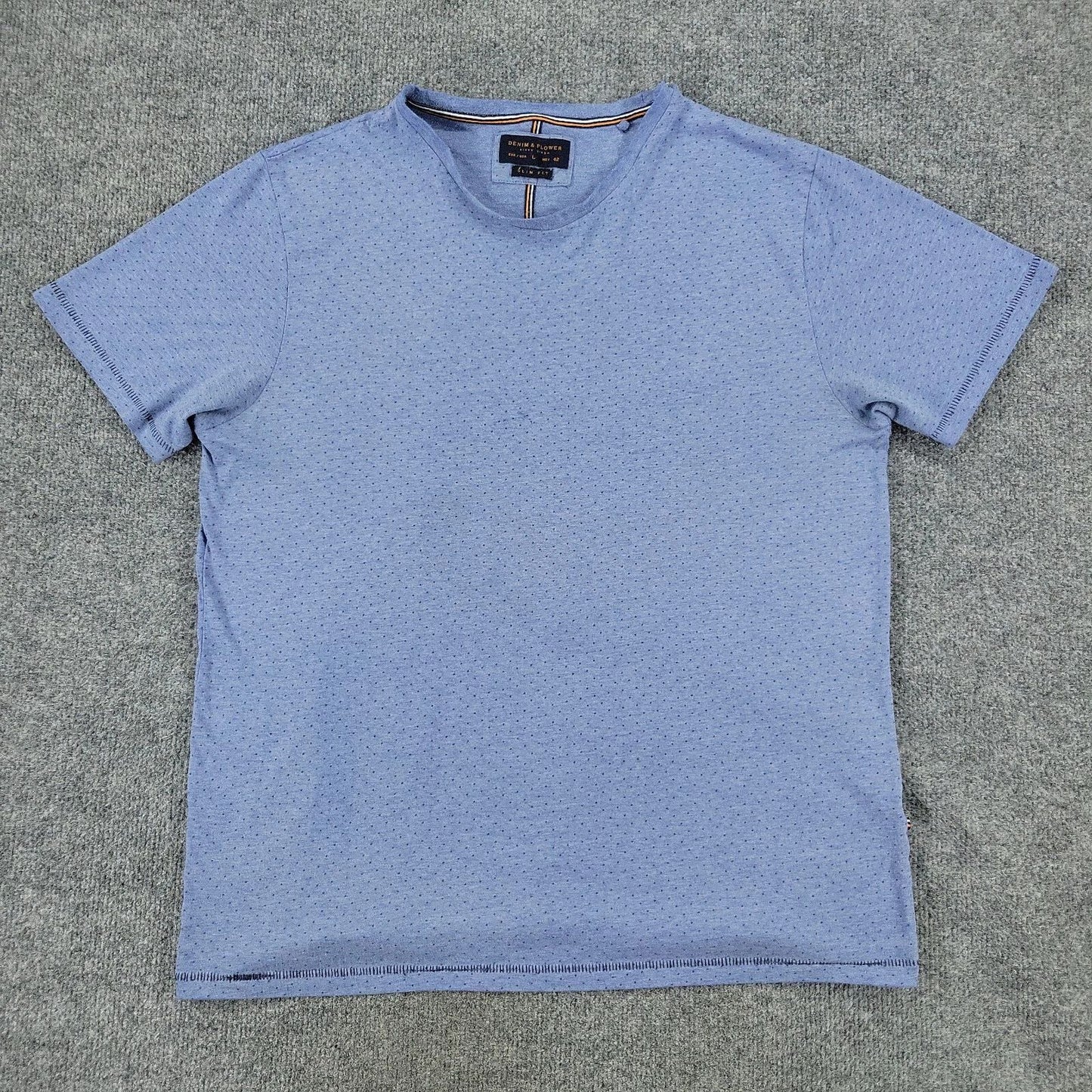 Denim & Flower Shirt Men's Large Blue Dots AOP Graphic Tee Short Sleeve Slim Fit