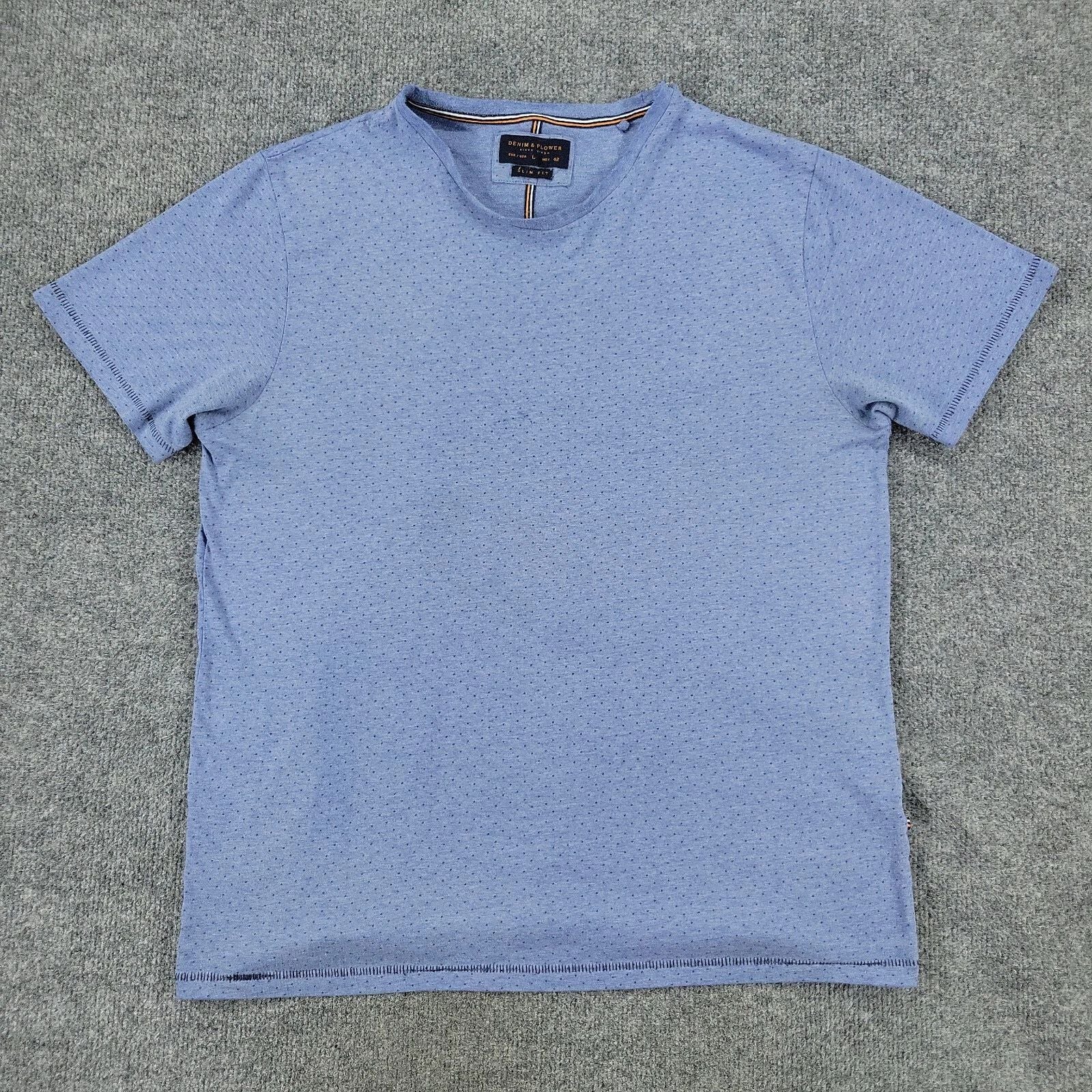 Denim & Flower Shirt Men's Large Blue Dots AOP Graphic Tee Short Sleeve Slim Fit