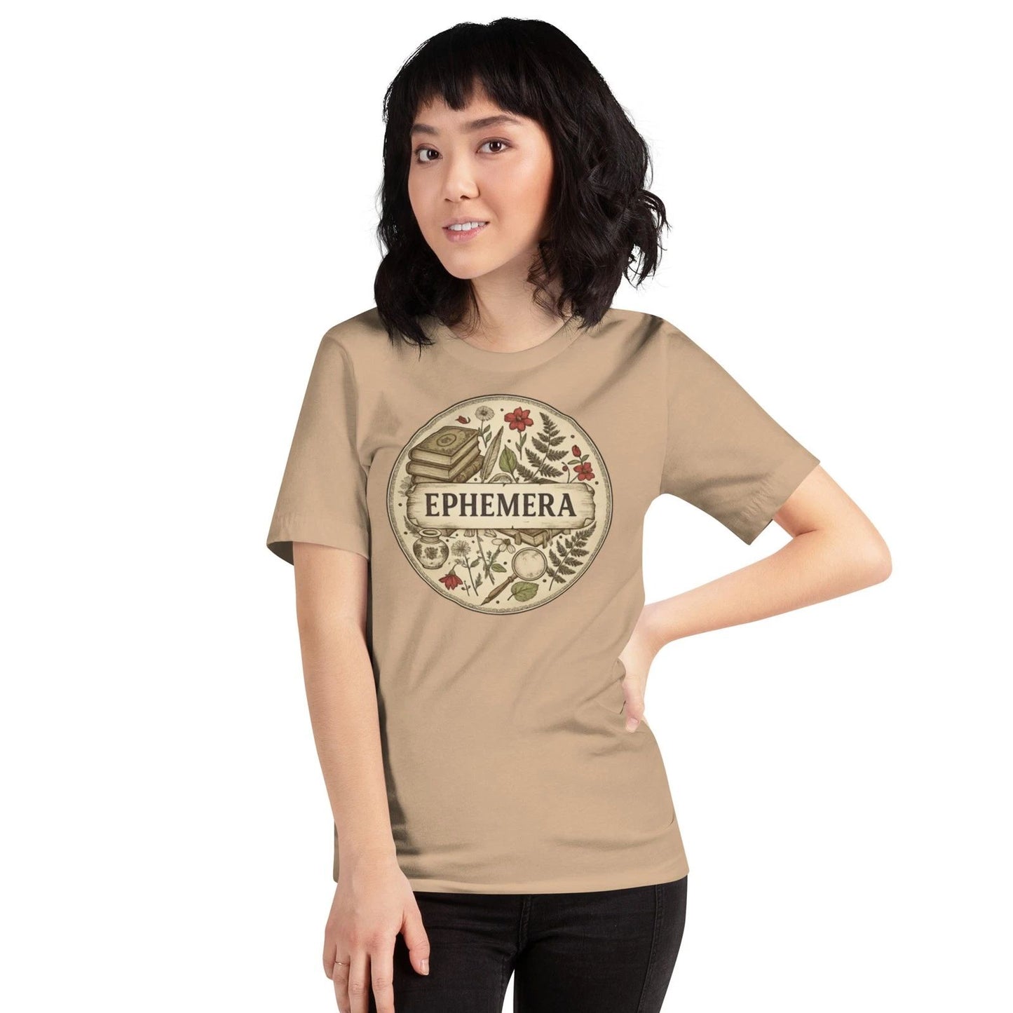 Junk Journal Design T-shirt, Earth Tone Design Collage Tee, 100% Cotton