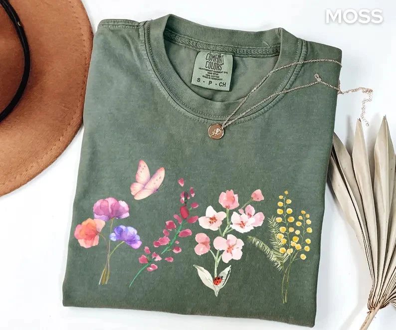 Pastel Floral Boho Comfort Tee Shirt Women's Spring Summer Apparel