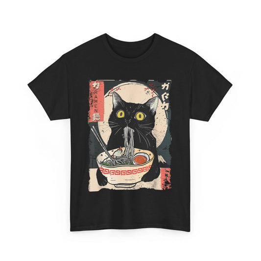 HOT Kawaii Cat Eating Ramen Noodles Funny Anime Gift Girls Teens T-Shirt