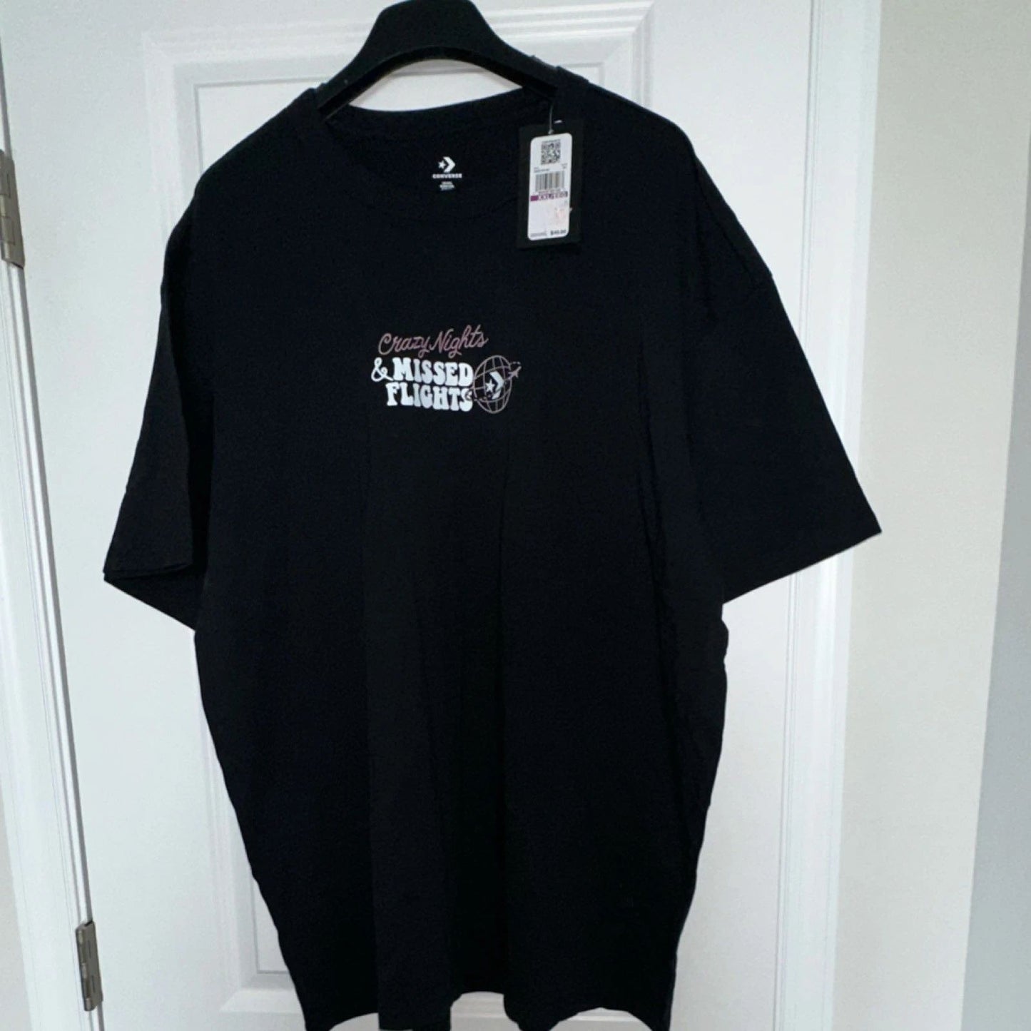 Converse Men's Black Graphic Travel Crew Neck Cotton T-Shirt XXL Short Sleeve