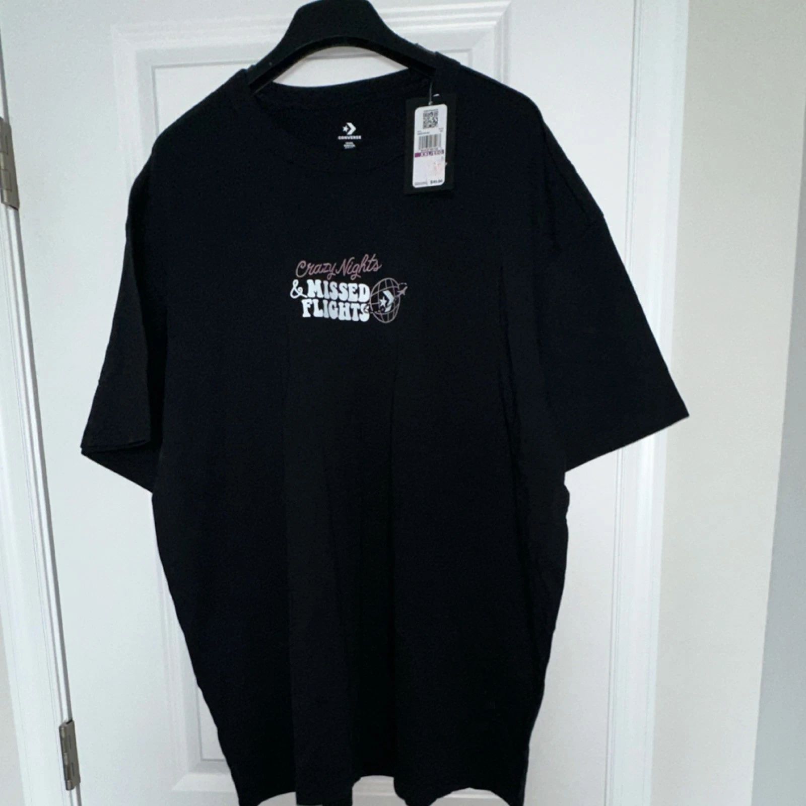 Converse Men's Black Graphic Travel Crew Neck Cotton T-Shirt XXL Short Sleeve