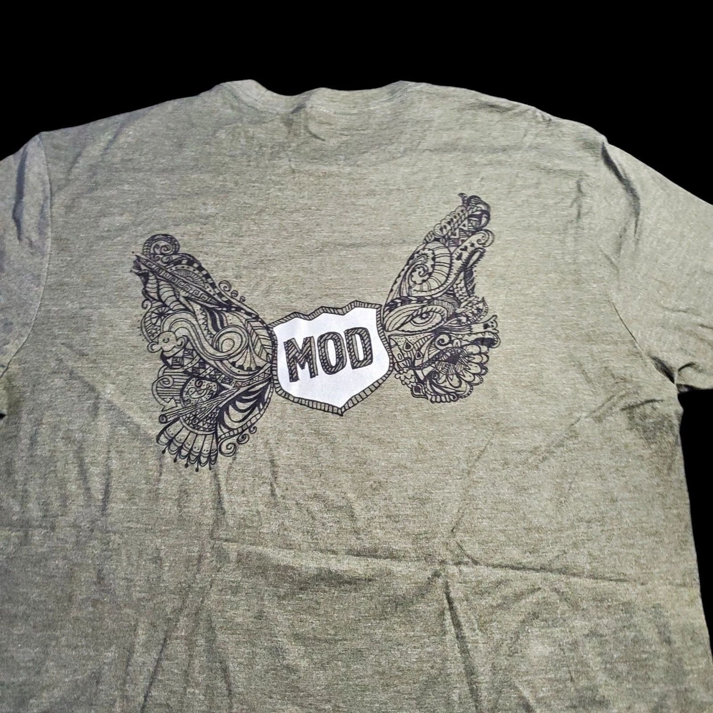Mod Tee Whats Your MOD? ANGEL WINGS GREEN OLIVE Short Sleeve T-shirt Size LARGE