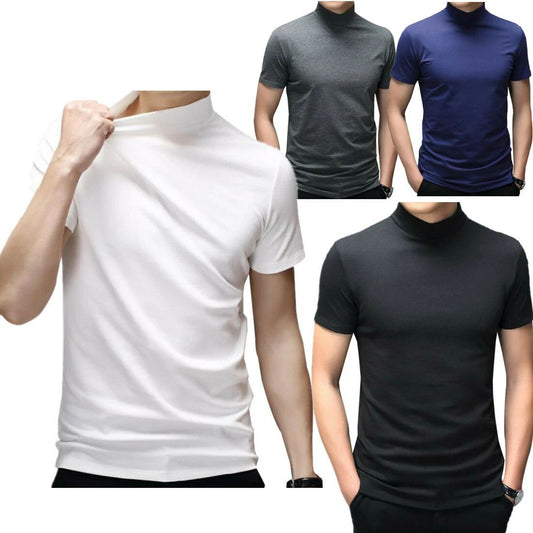 Men's Short Sleeve Mock Neck T-Shirt Casual Slim Cotton Tops Tees Undershirt US