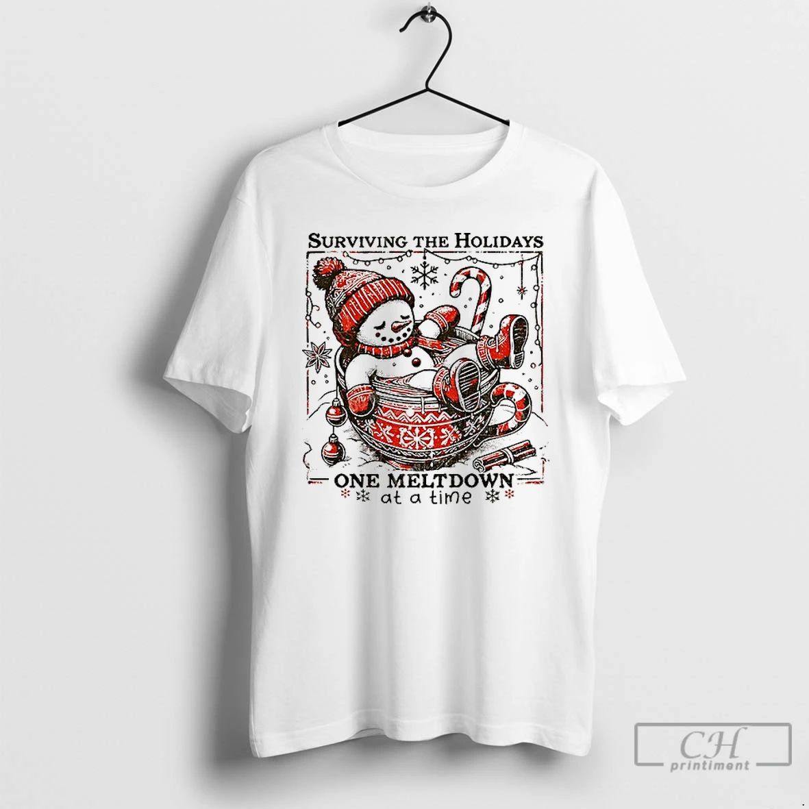 Classic Snowman Surviving The Holidays One Meltdown At A Time Xmas T Shirts