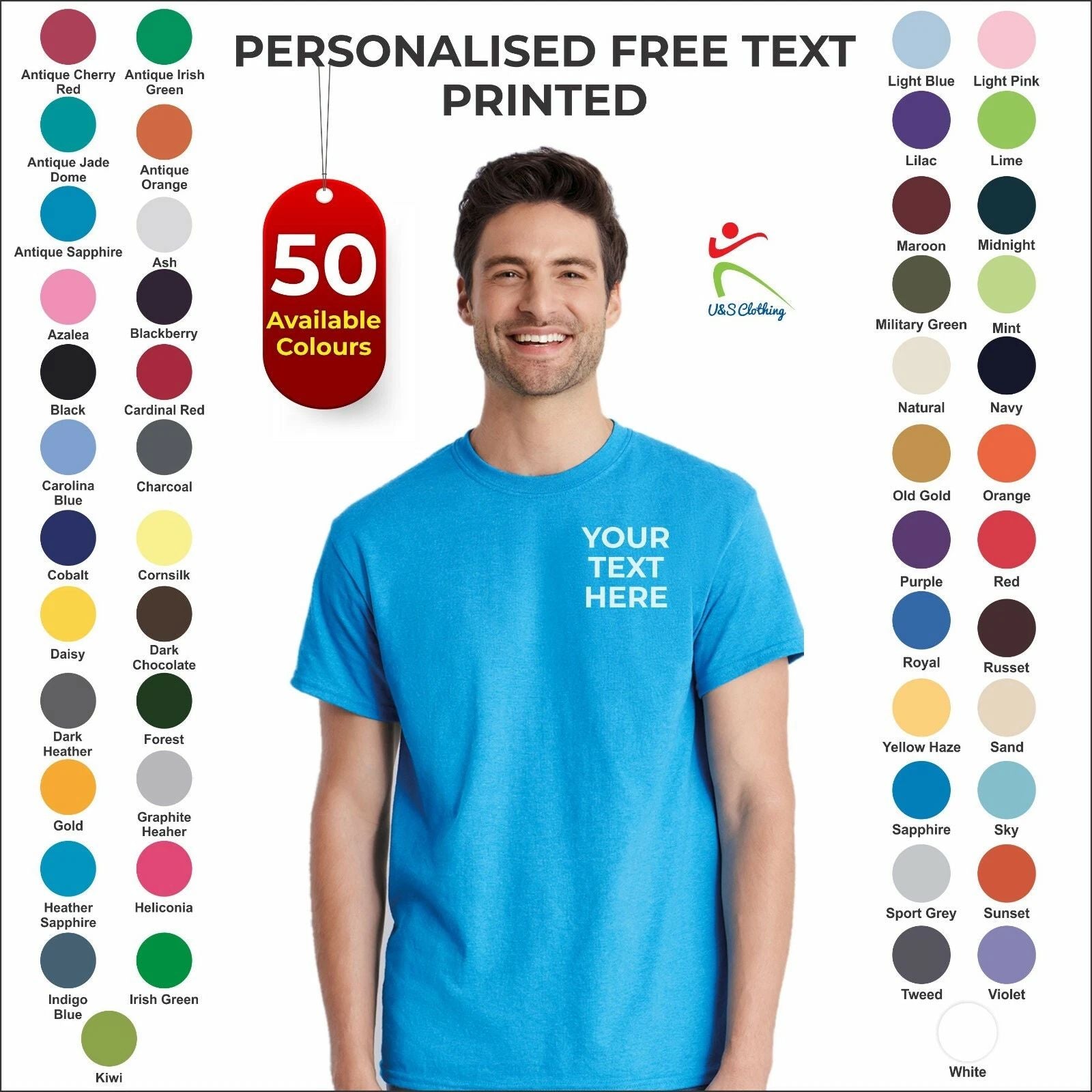 Personalised Custom Printed Gildan Heavy Cotton T-Shirt Casual Tee T Shirt TOP