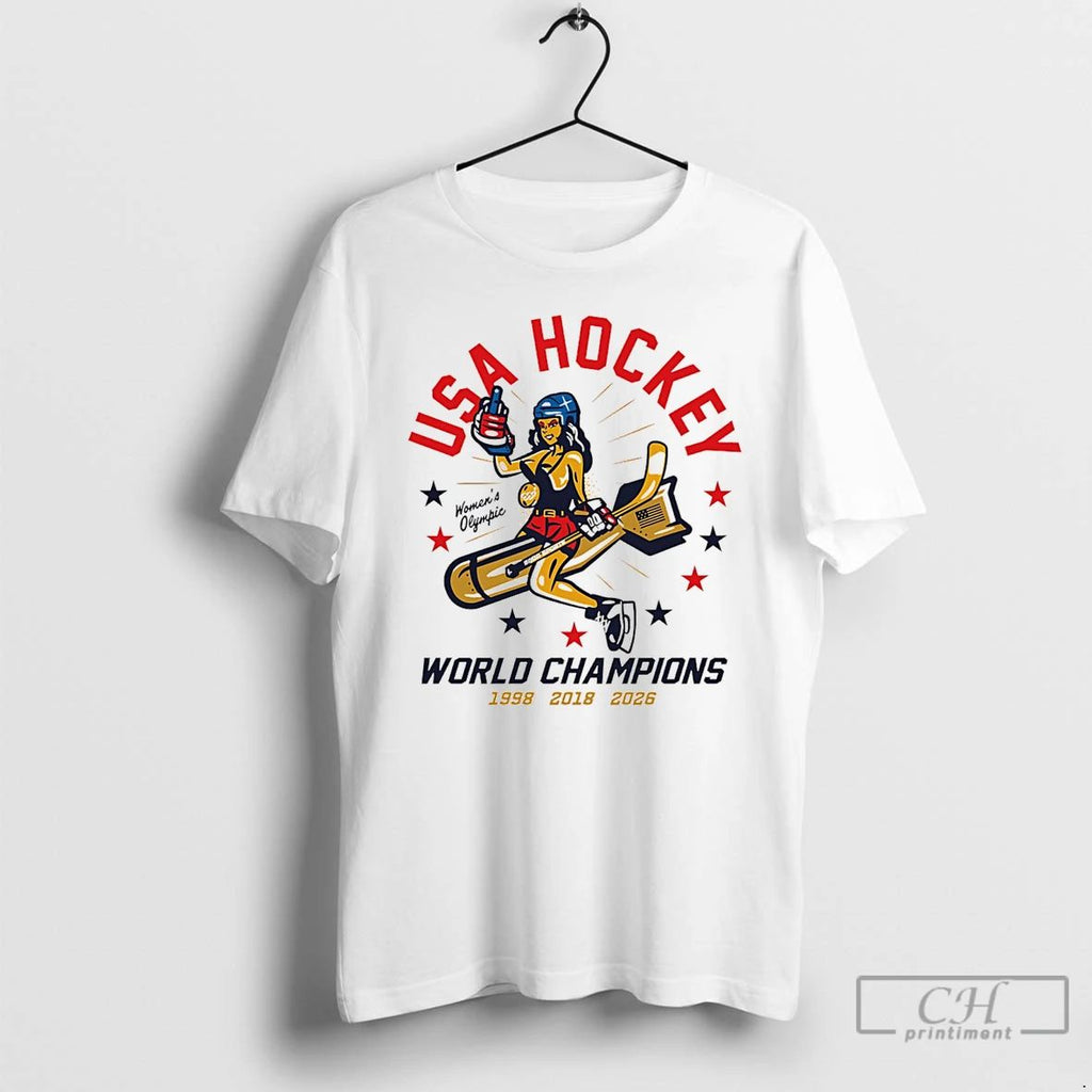 Classic Usa Hockey Womens Olympic World Champions 3 Time 98 18 26 T Shirts Sweater