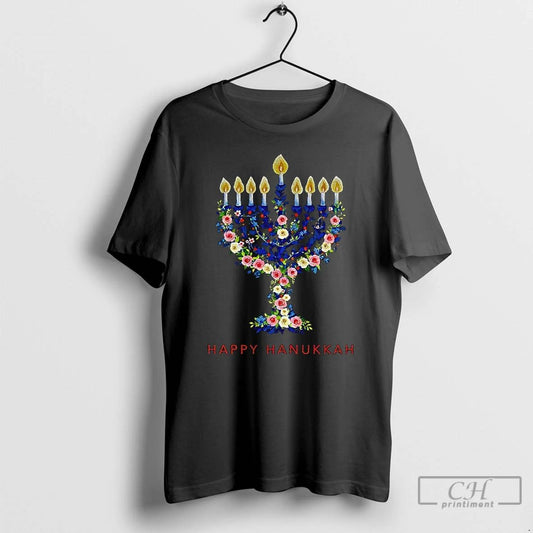 Classic Hanukkah Menorah Candle Floral Happy Chrismukkah T Shirts