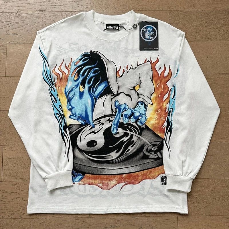 Hell Studios star Double sided wearing Tee style Mens Long Sleeve T-shirt