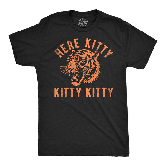 Mens Funny T Shirts Here Kitty Kitty Kitty Sarcastic Tiger Graphic Tee for Men