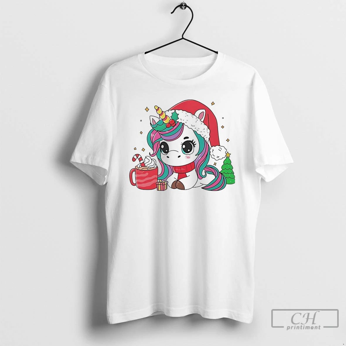 Classic Cute Santa Unicorn Cocoa Christmas White T Shirts