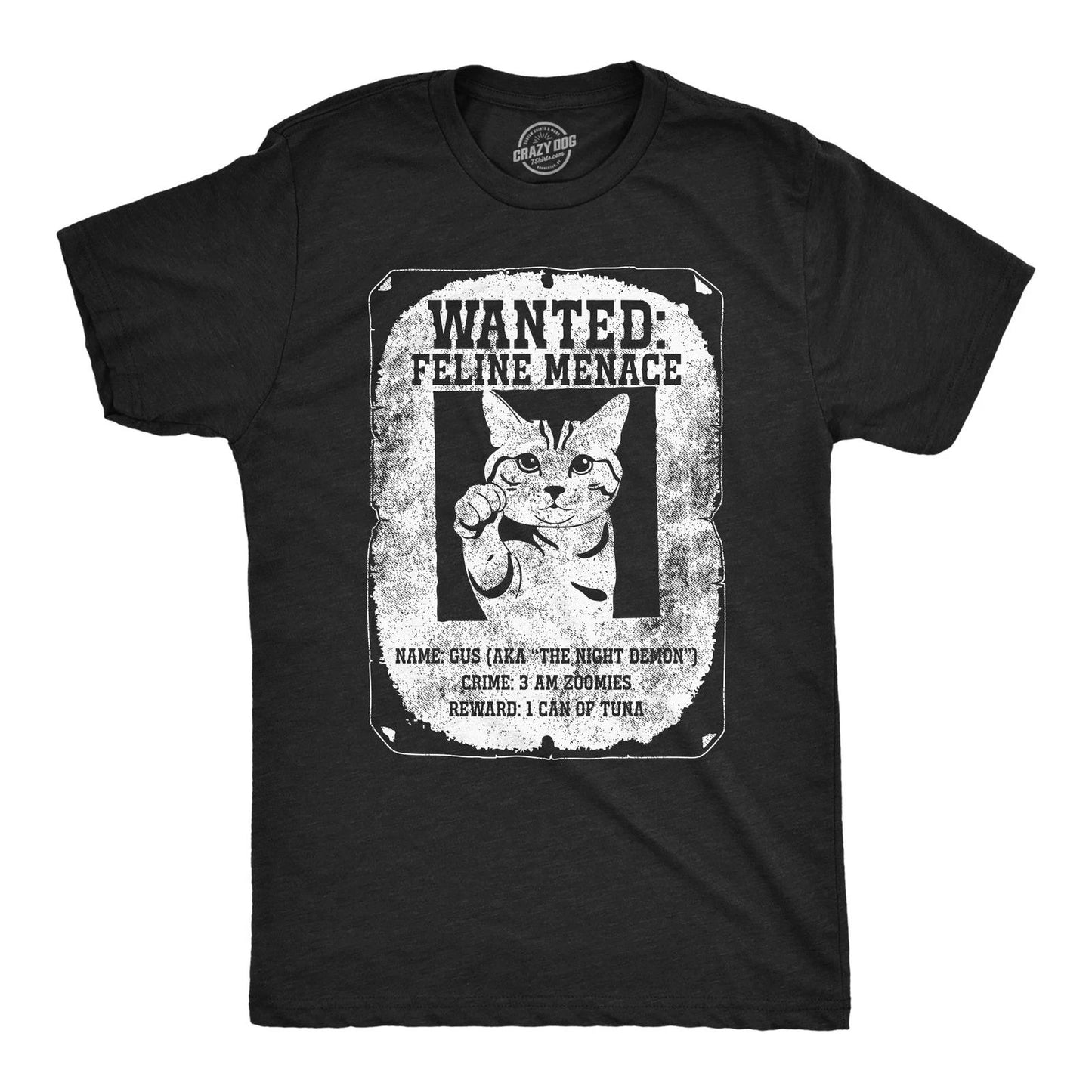 Mens Funny T Shirts Wanted Feline Menace Sarcastic Kitten Joke Tee For Men
