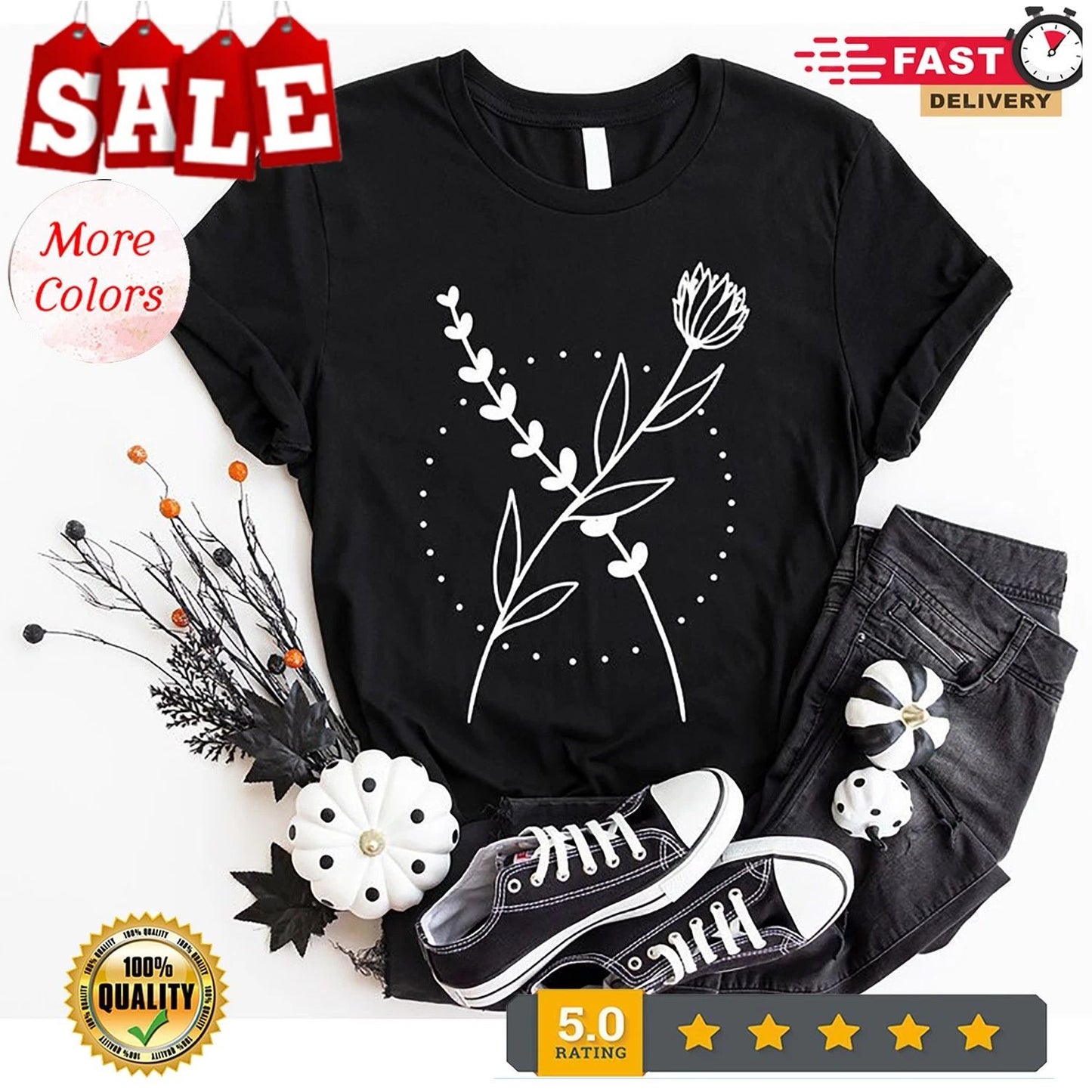 Minimalist Shirts, Floral Design Tshirt, Aesthetic Tshirts, Botanical Gifts, ...