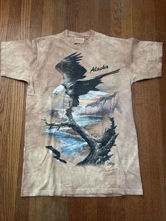 Vintage The Mountain Alaska Bald Eagle Shirt Mens 200 Ted Blaylock Tan Y2k USA M