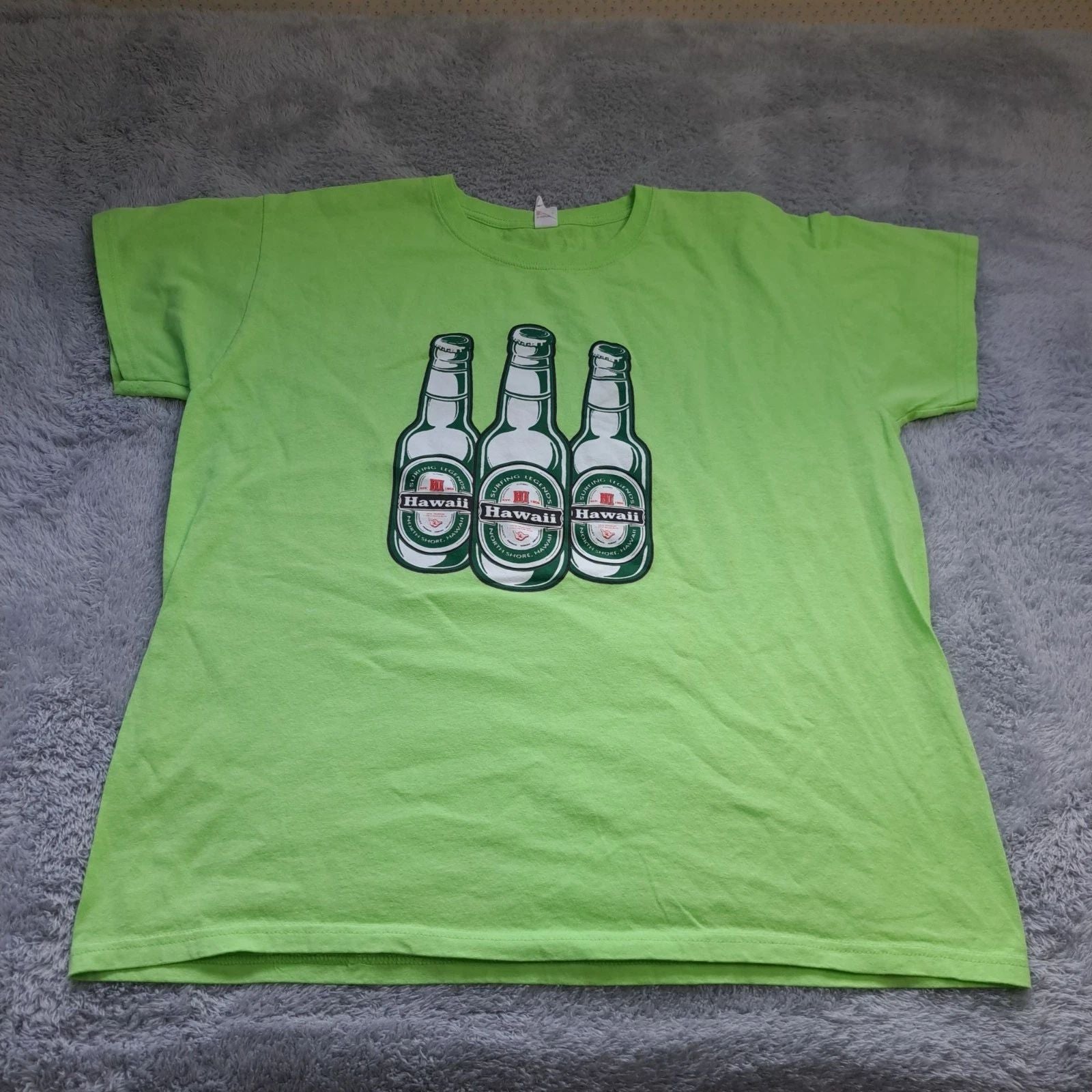 Hawaii Surfing Legends Graphic Tee XL Green Cotton Pre-Shrunk Anvil T-Shirt